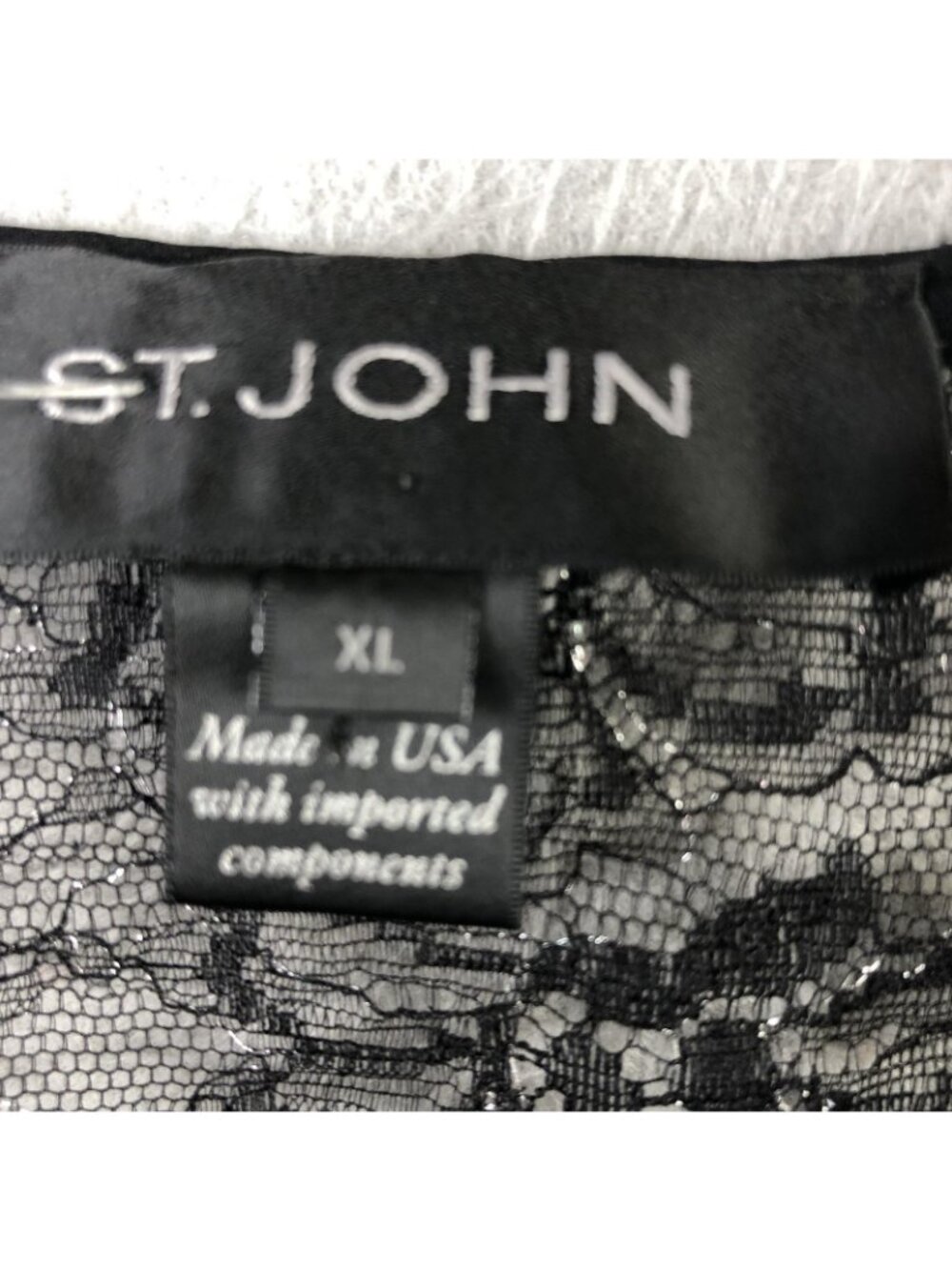 St. John Tunic Blouse Womens XL Black Lace Metallic Floral Bell Sleeve Party - Picture 3 of 16